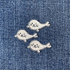 3-Pack Seal Applique Patch - Mini Embroidered Animal Badge 1.25" (Iron On)
