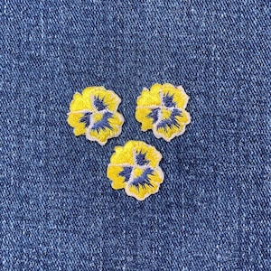 3-Pack Yellow Pansy Applique Patch - Mini Embroidered Flower Badge .75" (Iron On)