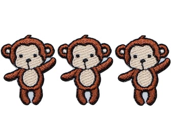 3-Pack Monkey Applique Patch - Mini Embroidered Animal Badge 1" (Iron On)