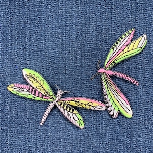 Two Dragonflies Applique Patch - Bug Insect Embroidered Dragonfly Badge 4&quot; (Iron On)