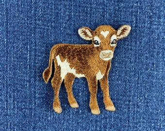 Baby Calf Applique Patch - Embroidered Farm Animal Cow Badge 2.25" (Iron On)