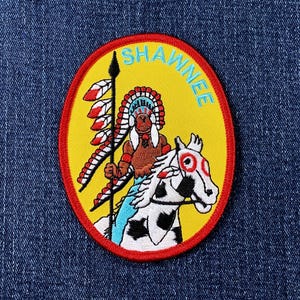 Shawnee Patch - Embroidered Native American Indian & Horse Badge 3-7/8" (Iron On)