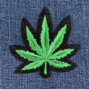 Pot Leaf Applique Patch - Embroidered Cannabis Weed Marijuana Badge 3-3/8" (Iron Or Sew On)