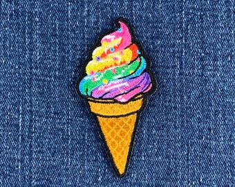 Rainbow Ice Cream Patch - Embroidered Dessert Sweet Shop Costume Badge 2.5" (Iron On)