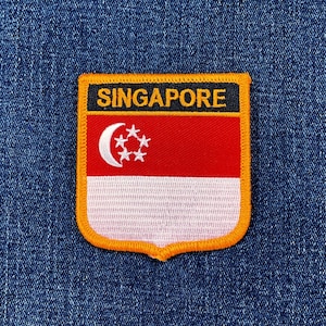 Singapore Patch - Embroidered Flag Shield Badge 2.75" (Iron On)
