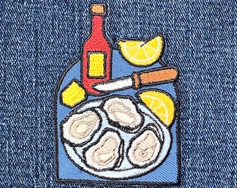 Oyster Platter Patch - Embroidered Seafood Badge 2-7/8" (Iron Or Sew On)