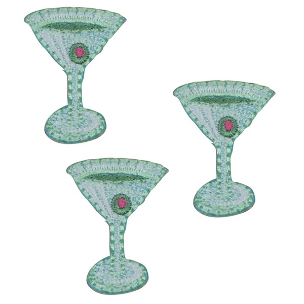 Mini Green Martini Applique Patch - Cocktail Olive Alcohol Badge 1" (3-Pack, Iron on)