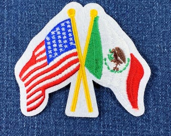 Mexican American Flag Patches – 3.25″ Embroidered Iron-On, Nixon Thread Co.