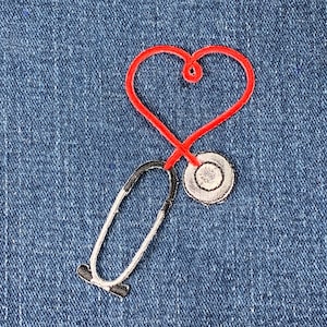 Stethoskop Herz Applikation Aufnäher - Gesticktes Doktor Krankenschwester Abzeichen 7,5 "(Bügeln zum Aufbügeln)