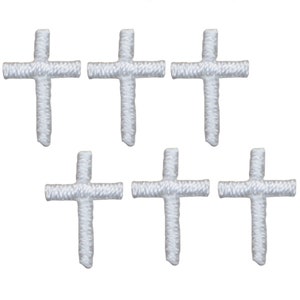 6-Pack Cross Applique Patch - Mini White Embroidered Christ Jesus Badge 1/2" (Iron On)