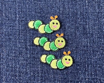 3-Pack Caterpillar Applique Patch - Mini Embroidered Insect Badge 1.25" (Iron On)