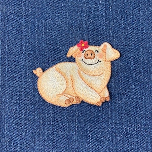 Pet Pig Applique Patch - Embroidered Flower & Animal Badge 2-3/8" (Iron On)