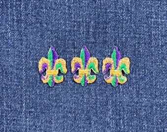 3-Pack Fleur De Lis Applique Patch - Mini Embroidered Mardi Gras Badge 1" (Iron On)