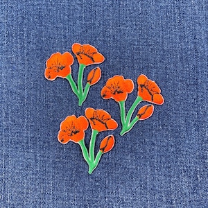 3-Pack Poppy Applique Patch - Embroidered Flower California Poppies Badge 1-3/4" (Iron On)