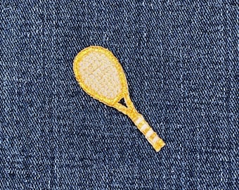 Tennis Applique Patch - Embroidered Gold Racket Sports Badge 1.75" (Iron On)