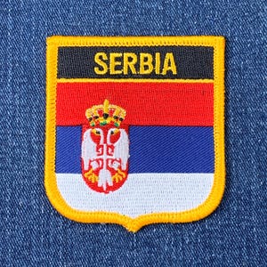Serbia Patch - Embroidered Flag Shield Badge 2.75" (Iron Or Sew On)
