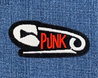 Punk Safety Pin Patch - Metallic Silver Embroidered Badge 3.25" (Iron Or Sew On)
