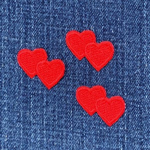 Embroidered Double Hearts Applique Patch 3-Pack: Mini Red Iron-On Badge (1 inch)