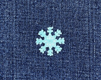 Cyan Snowflake Applique Patch - Mini Embroidered Winter Snow Badge 1" (Iron On)
