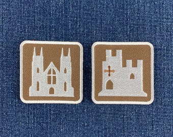 2-Pack Europe Tour Patches - Embroidered Castle & Cathedral Sign Badges 2" (Iron On)