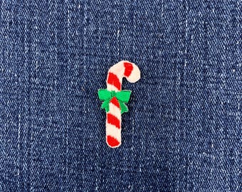 Parche con aplique de bastón de caramelo - Mini insignia navideña bordada de 3,8 cm (para planchar)