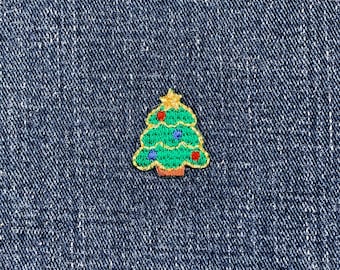 Christmas Tree Applique Patch - Mini Embroidered Holiday Badge 7/8" (Iron On)