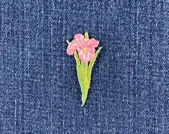 Pink Iris Applique Patch - Embroidered Decorative Flower Badge 1.75" (Iron On)