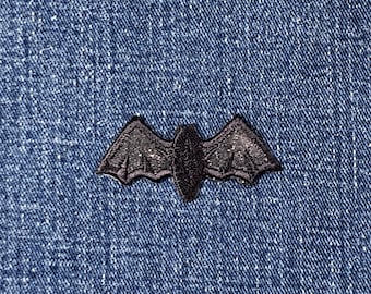 Black Bat Applique Patch - Sparkly Glitter Embroidered Halloween Badge 2" (Iron On)