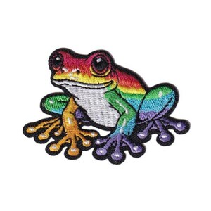 Rainbow Frog Applique Patch - Embroidered Amphibian Animal Badge 2.5" (Iron On)
