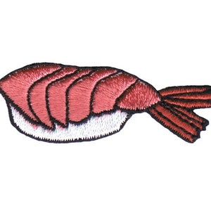 Sushi Applique Patch - Ebi Nigiri, Shrimp, Rice, Foodie Badge 2" (Iron on)