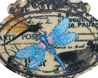 Dragonfly Applique Patch - Blue Insect Bug Badge 2.5" (Iron on)