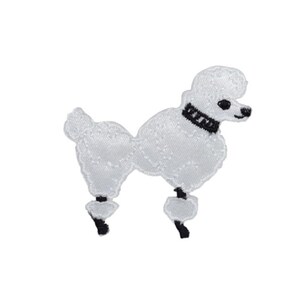 White Poodle Applique Patch - Embroidered Dog Badge 1-7/8" (Iron On)