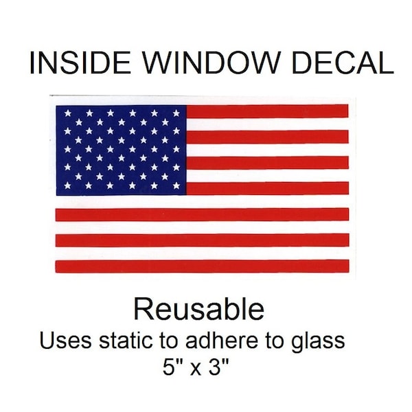 USA United States Flag Inside Window Decal - 5" x 3" - Static Cling Sticker