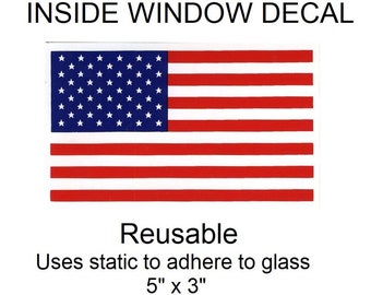 USA United States Flag Inside Window Decal - 5" x 3" - Static Cling Sticker