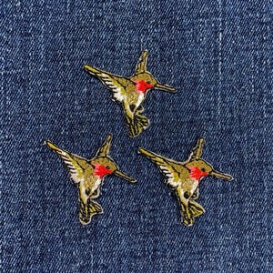 3-Pack Hummingbird Applique Patch - Mini Embroidered Bird Badge 1.25" (Iron On)