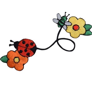 Ladybug & Bee Applique Patch - Embroidered Insect Flower Garden Badge 3.25" (Iron On)