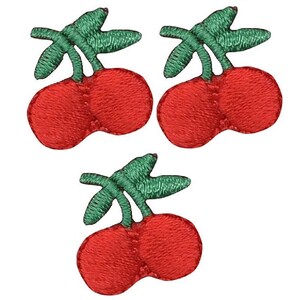 3-Pack Cherries Applique Patch - Mini Embroidered Cherry Badges 3/4" (Iron On)
