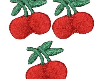 3-Pack Cherries Applique Patch - Mini Embroidered Cherry Badges 3/4" (Iron On)