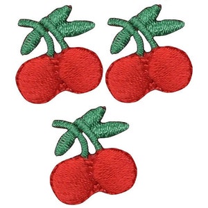 Mini Cherry Applique Patch - Berry, Sweet Cherries 3/4&quot; (3-Pack, Iron on)