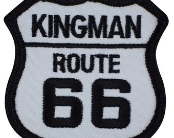 Kingman Arizona Patch - Route 66 AZ Sign, Black & White Badge 2.5" (Iron on)