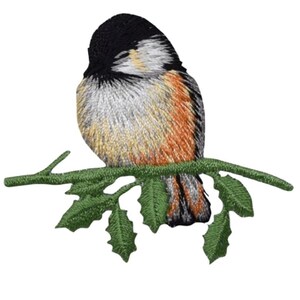 Chickadee Applique Patch - Embroidered Bird & Branch Badge 2.5" (Iron On)