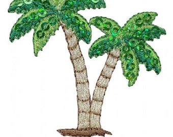 Medium Sequin Palm Trees Applique Patch - Tropical Beach Badge 2.25" (Iron on)