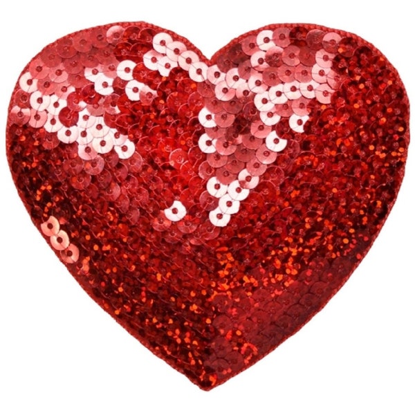 Extra Large Sequin Heart Applique Patch - Red Love Valentines Badge 4" (Iron on)