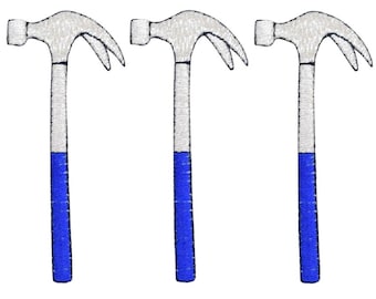 3-Pack Blue Hammer Applique Patch - Embroidered Construction & Carpenter Tool Badge 2.75" (Iron On)