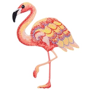 Pink Flamingo Applique Patch - Embroidered Bird Badge 3" (Iron On)