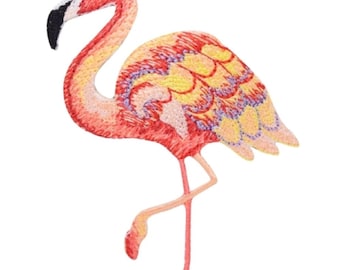Pink Flamingo Applique Patch - Embroidered Bird Badge 3" (Iron On)