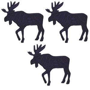 3-Pack Black Moose Applique Patch - Mini Embroidered Animal Badge 1.25" (Iron On)