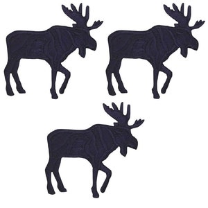 3-Pack Black Moose Applique Patch - Mini Embroidered Animal Badge 1.25" (Iron On)