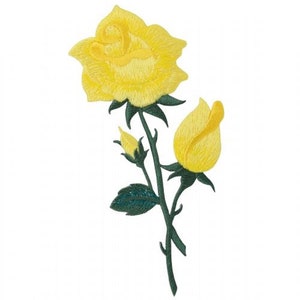 Yellow Rose Applique Patch - Flower, Love Badge 4.75&quot; (Iron on)