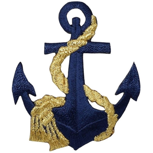 Anchor & Rope Applique Patch - Metallic Gold/Navy Nautical Badge 2.5" (Iron on)